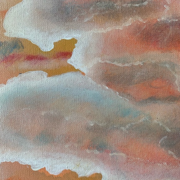 Original Artwork Clouds Canvas Painting Pink Peach Blue 16 x 20 Acrylic - Picture 7 of 16